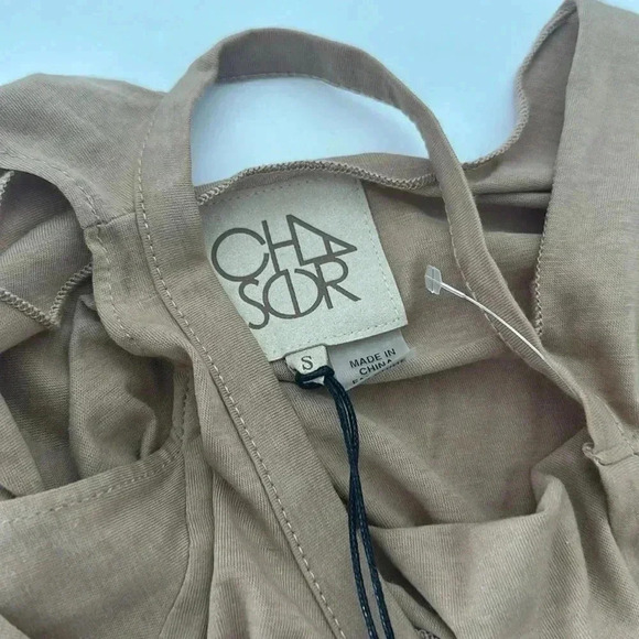 NWT Chaser Cold Shoulder Top Small Tan Blue Cutouts Tie Dye Long Bell Sleeves - Picture 7 of 9